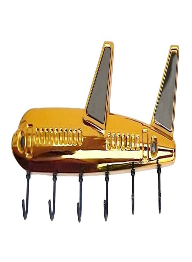 Zeetab Airplane Key Holder, Metal Aeroplane Key Stand & Aircraft Hanger with 6 Hook Wall Mount, Home Decor Gift (Golden)